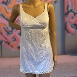Vintage 80s Her Majesty Girl White Nylon SlipDress Babydoll LaceTrim Sz 12 Fairy